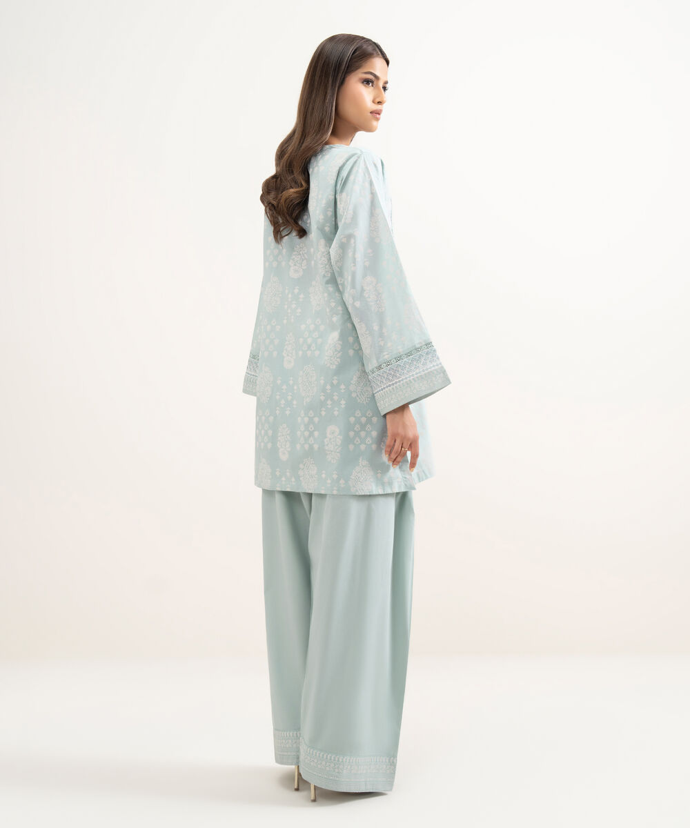 Women's RTW Lawn Embroidered Blue Boxy Shirt