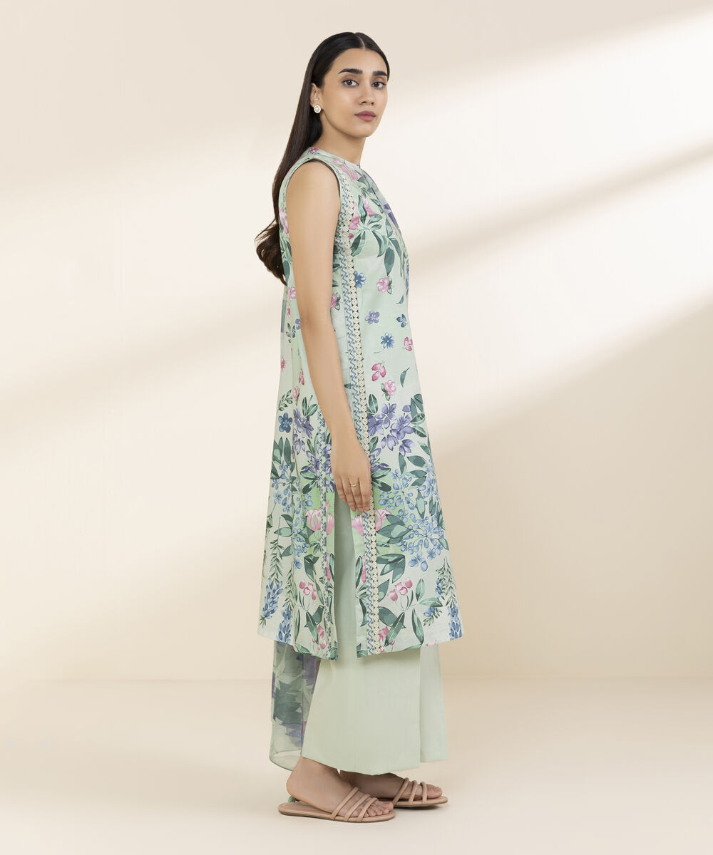 Unstitched Women's Green Lawn 3 Piece Suit