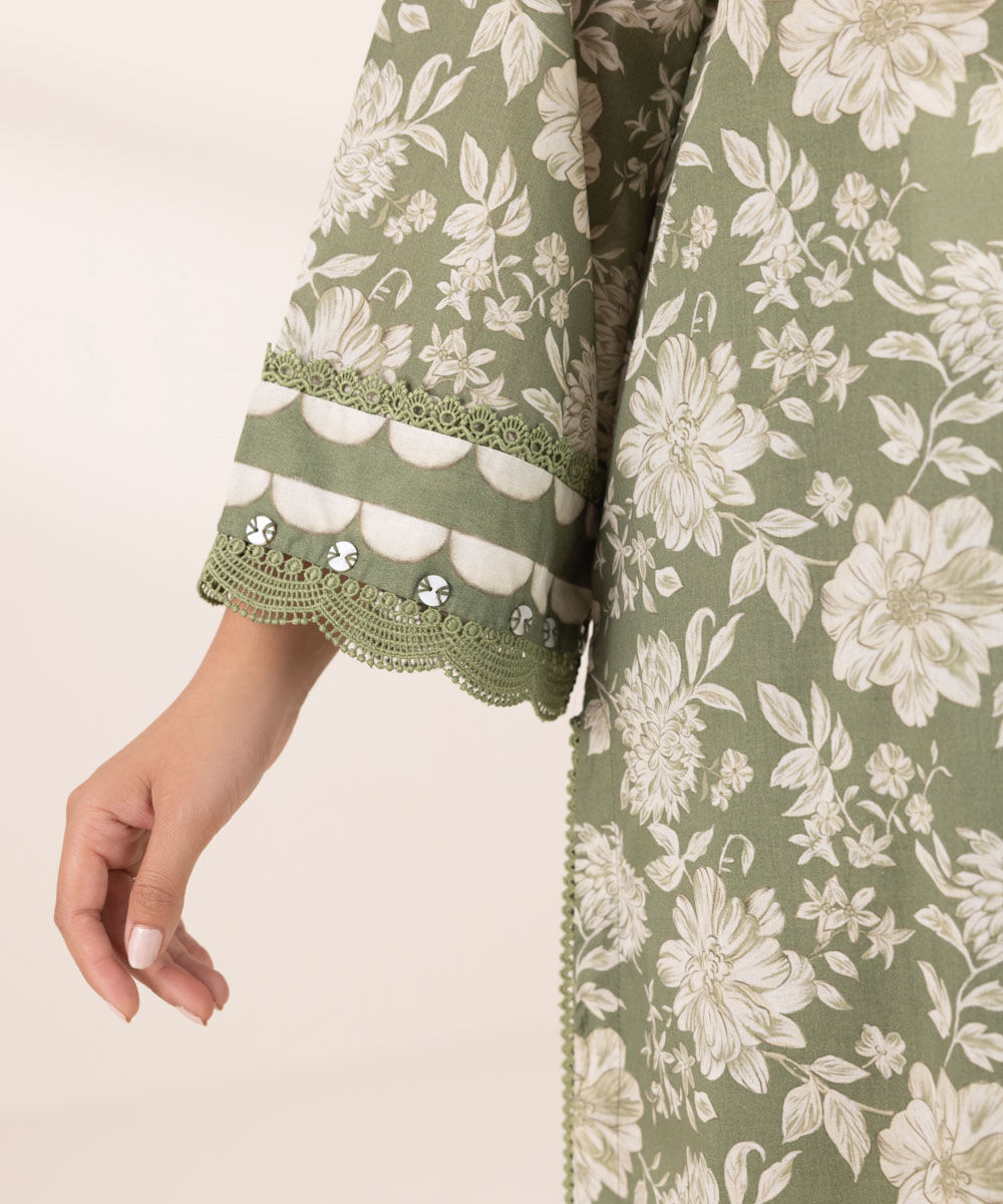 Women's RTW Lawn Green Printed A-Line Shirt