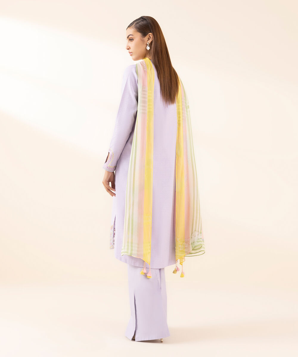 Women's Unstitched Dobby Embroidered Purple 3 Piece Suit