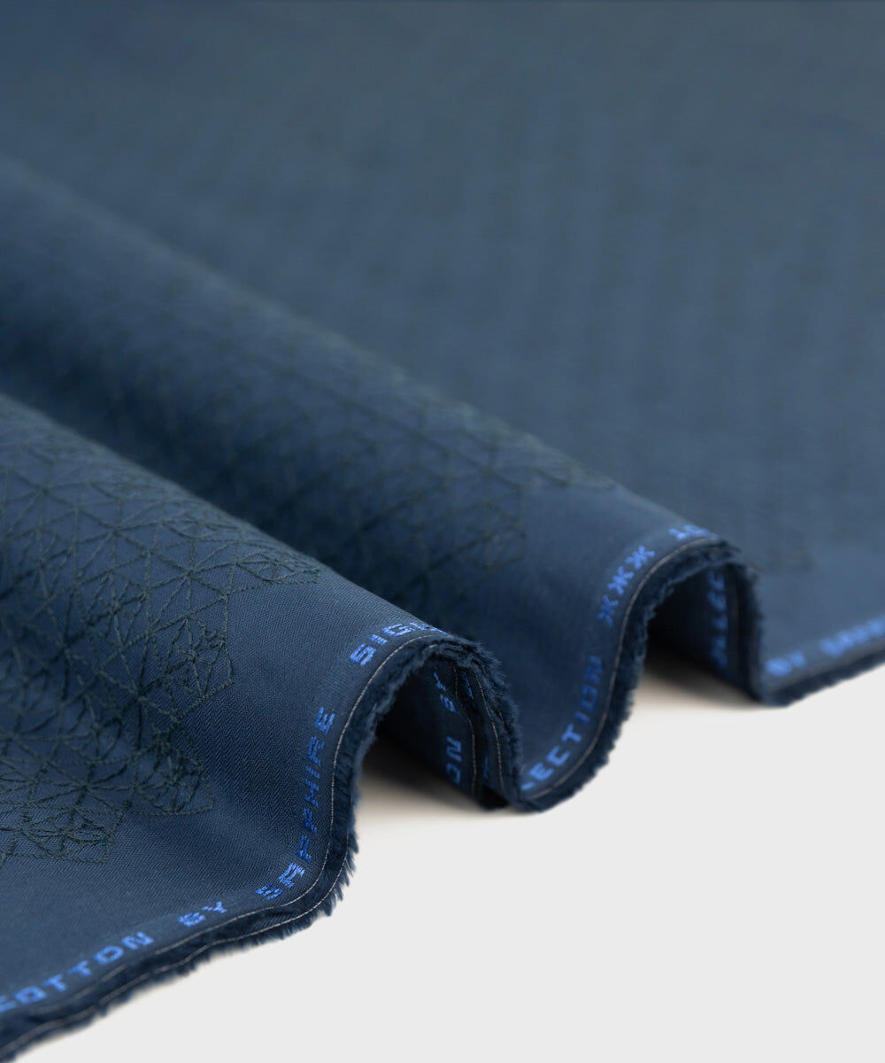 Mens Unstitched Marine Blue Fine Cotton full suit fabric