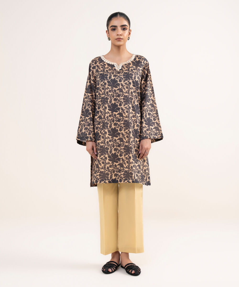 Women's RTW Lawn Black Embroidered A-Line Shirt