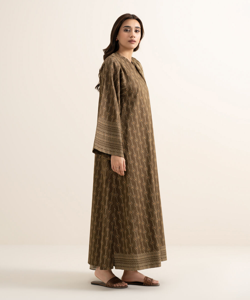 Women's Unstitched Lawn Printed Brown 3 Piece Suit