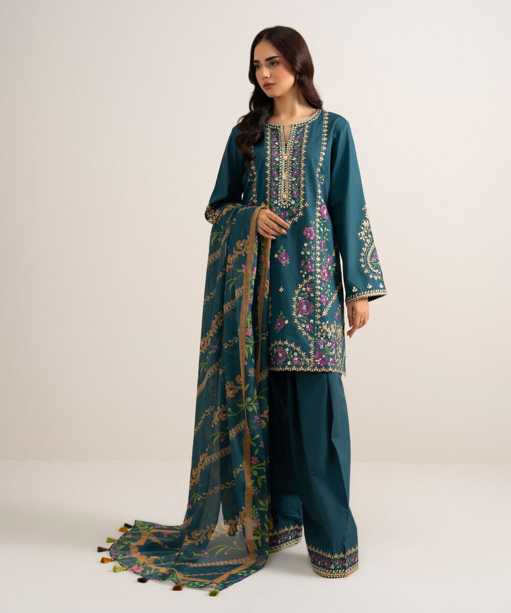 3 Piece - Embroidered Cotton Viscose Suit