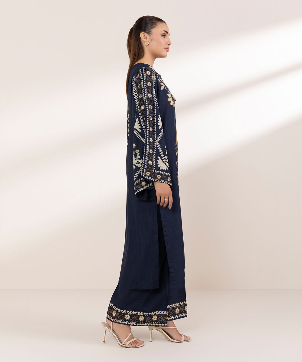 Women's RTW Arabic Lawn Blue Printed A-Line Shirt