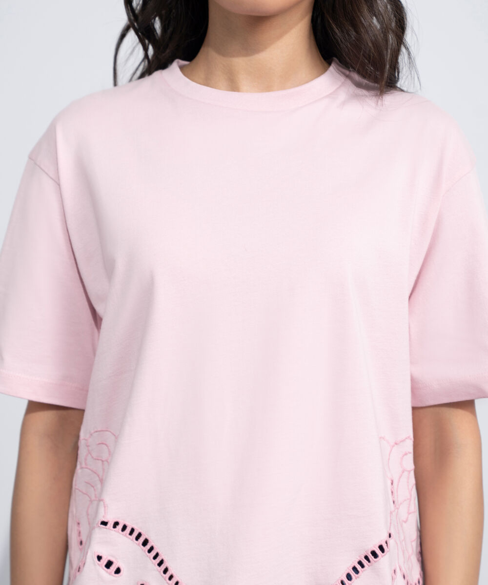 Women's Western Light Pink Broiderie Anglaise T-Shirt
