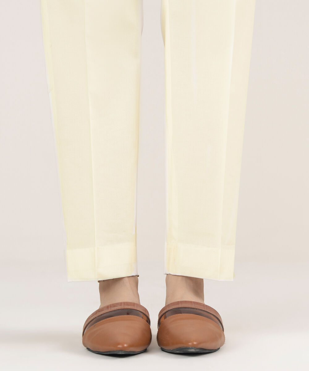 Women's Unstitched Cotton Printed Off White Trousers Fabric