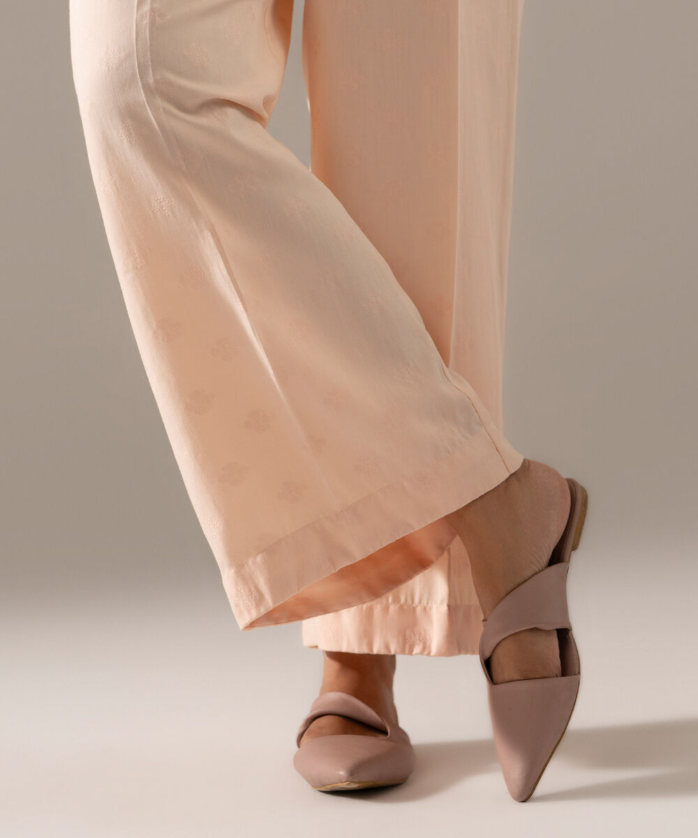 Women's RTW Poly Viscose Jacquard Solid Pink Culottes
