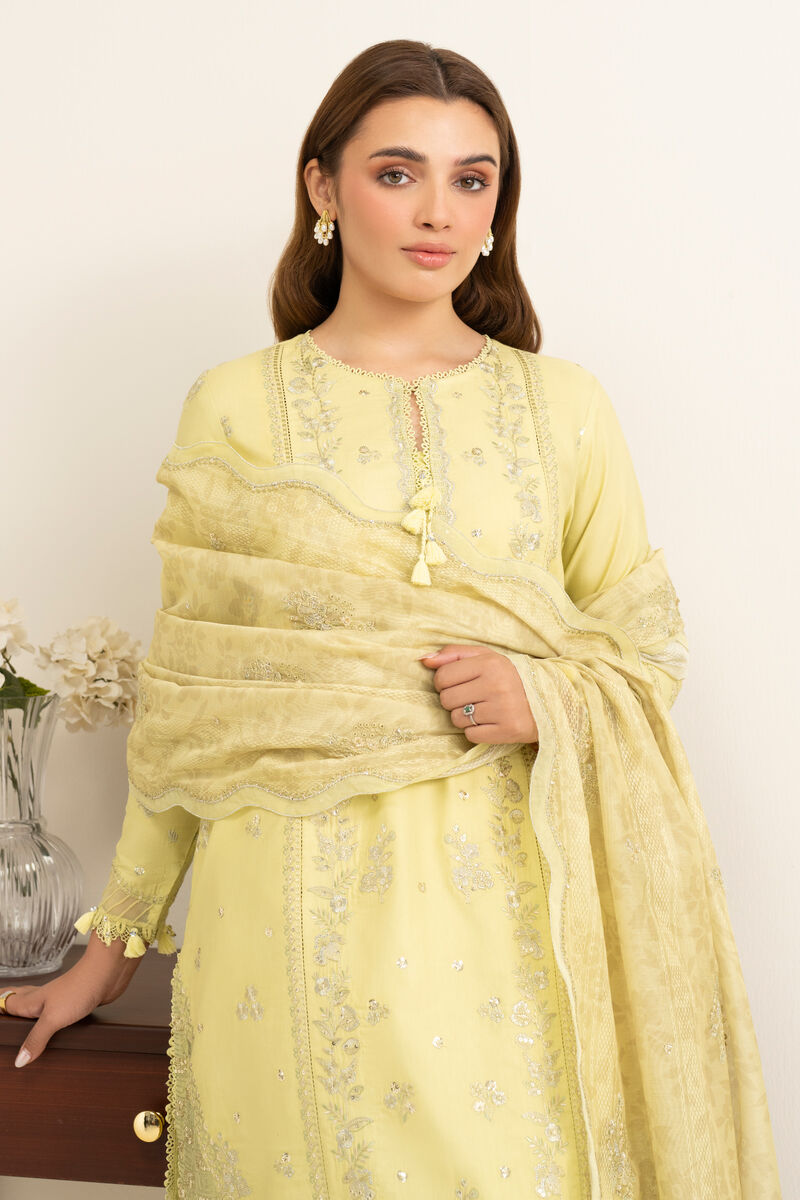 3 Piece - Embroidered Cotton Satin Suit