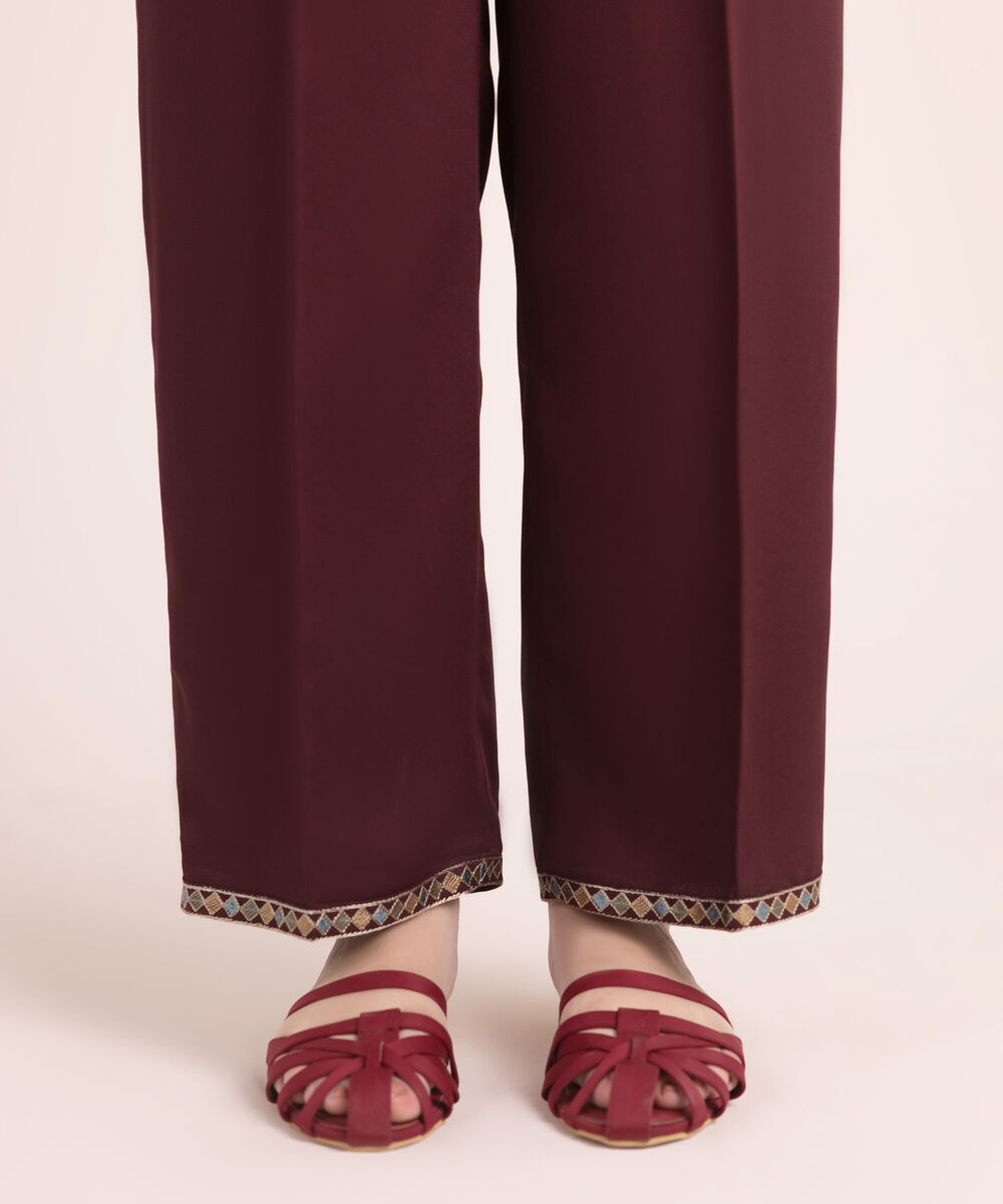 Women's RTW Bedford Solid Maroon Flared Pants