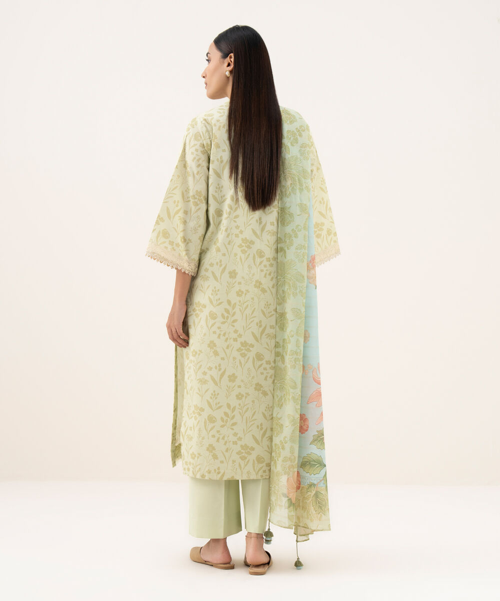 Women's Unstitched Zari Lawn Embroidered Multi 3 Piece Suit