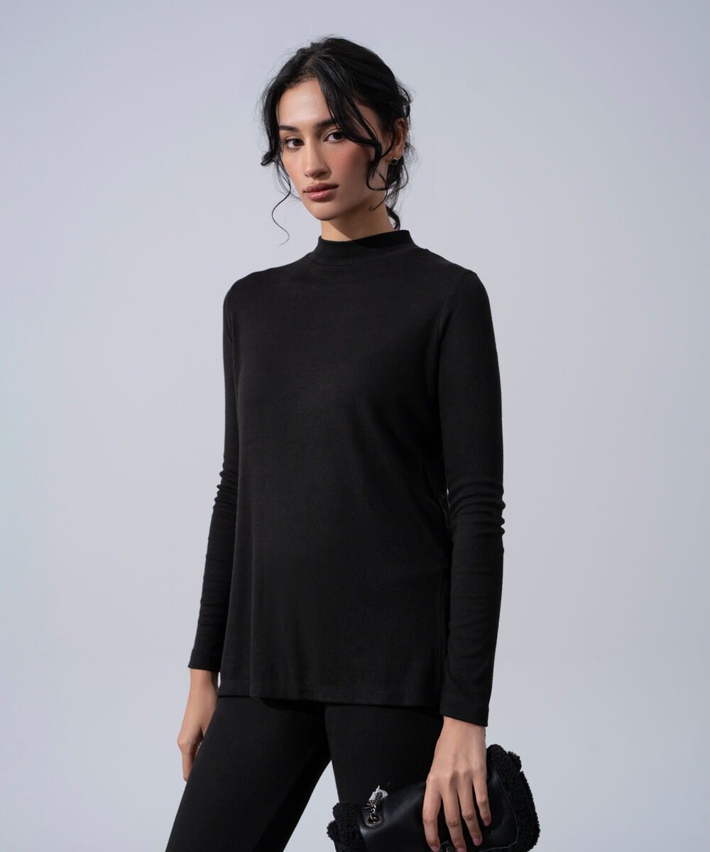 Women's Western Wear Black Mock-Neck Knit Jumper