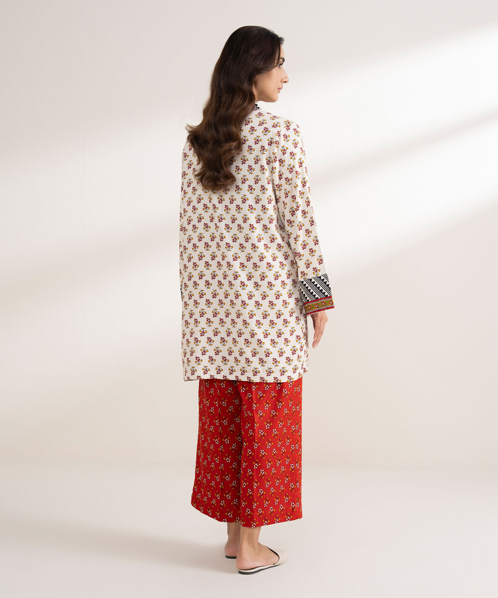 Women's RTW Arabic Dobby Printed Straight Off White Shirt