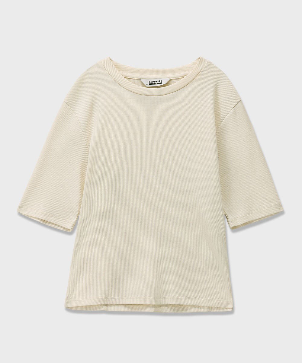 Women's Western Wear Ivory Slim-Fit Ribbed T-Shirt