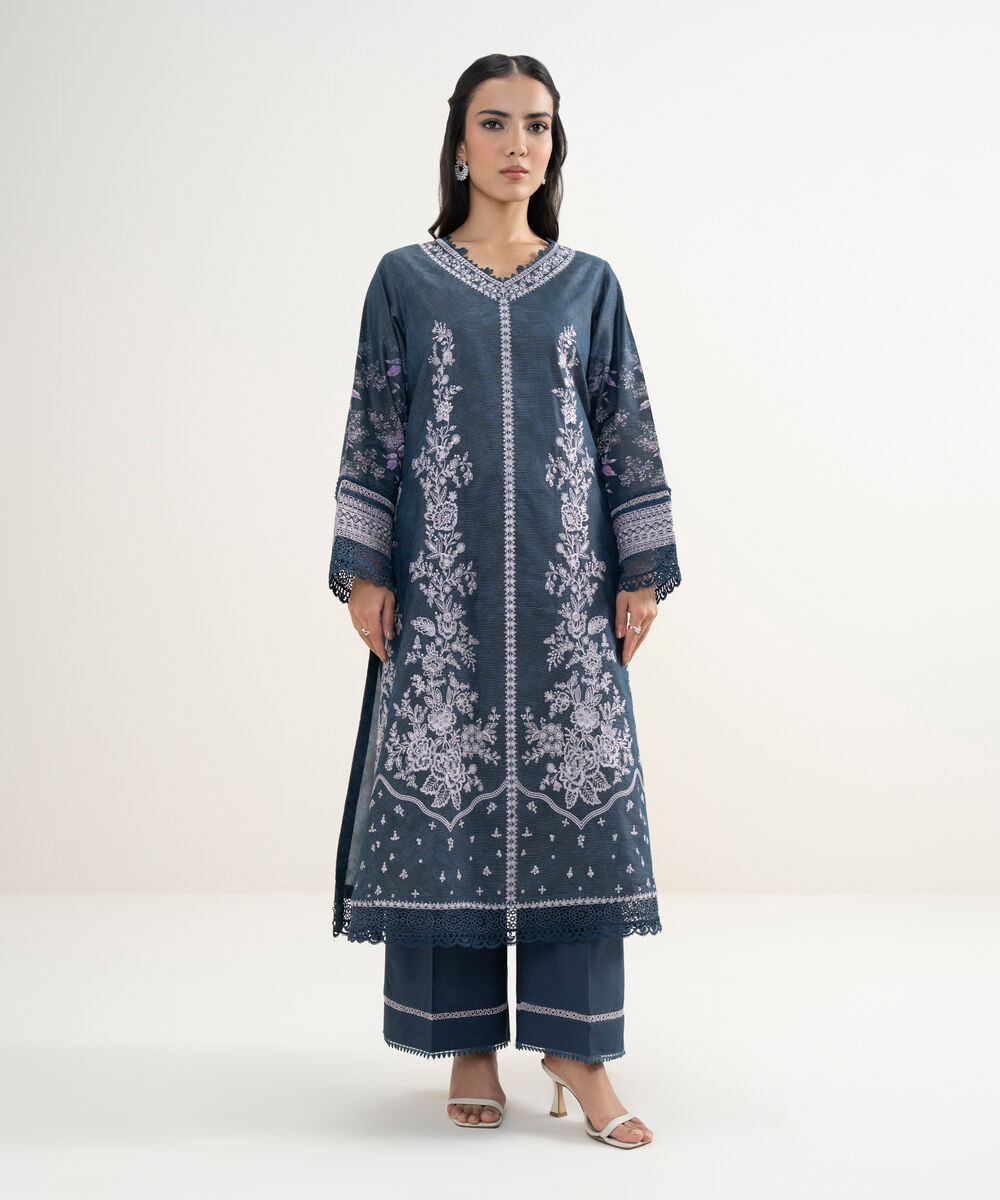 Women's RTW Zari Lawn Embroidered Dark Blue 2 Piece Suit