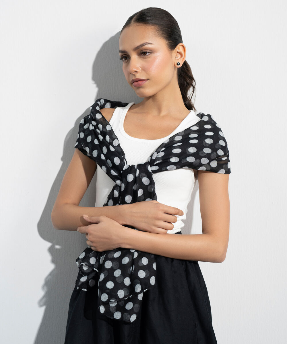 Women's Western Black Polka Dot Printed Scarf