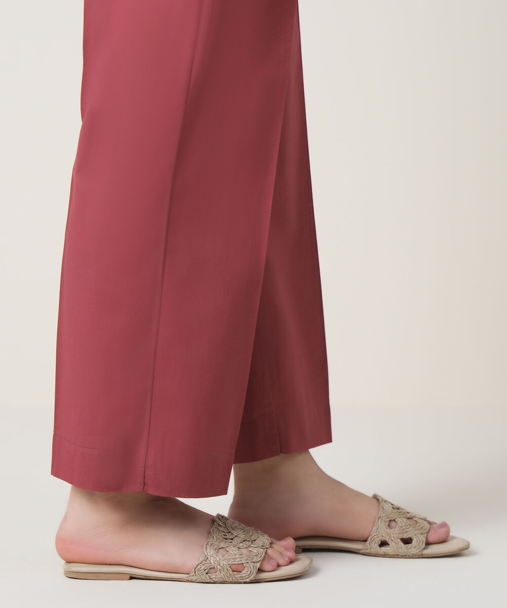 Women's RTW Cambric Maroon Solid Trousers