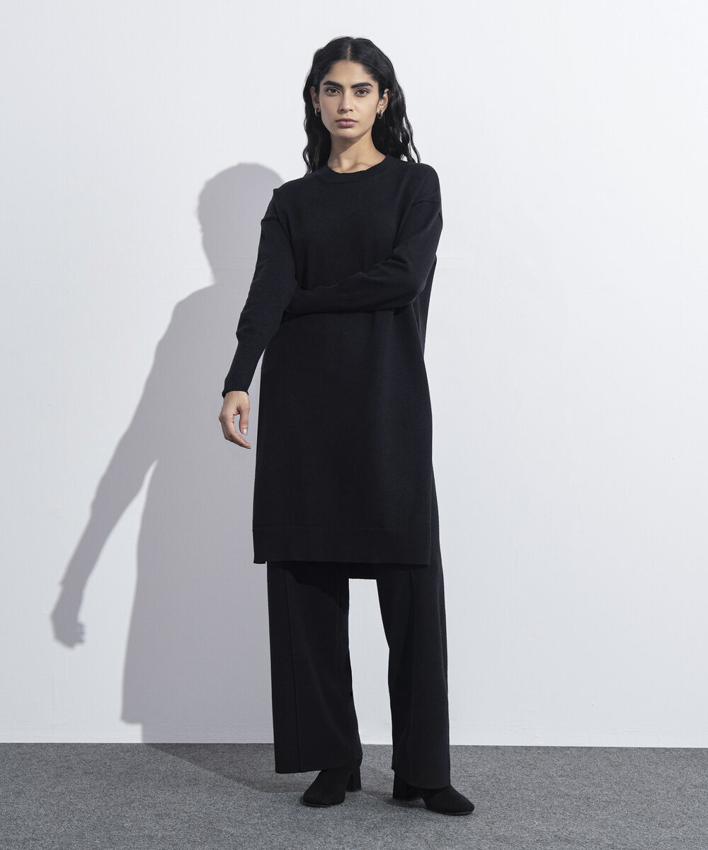 Women's Western Wear Black Sweater Knit Long Top