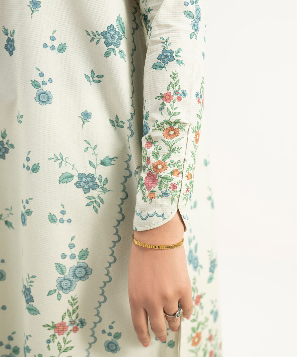 Women's Unstitched Zari Lawn Printed Off White 3 Piece Suit