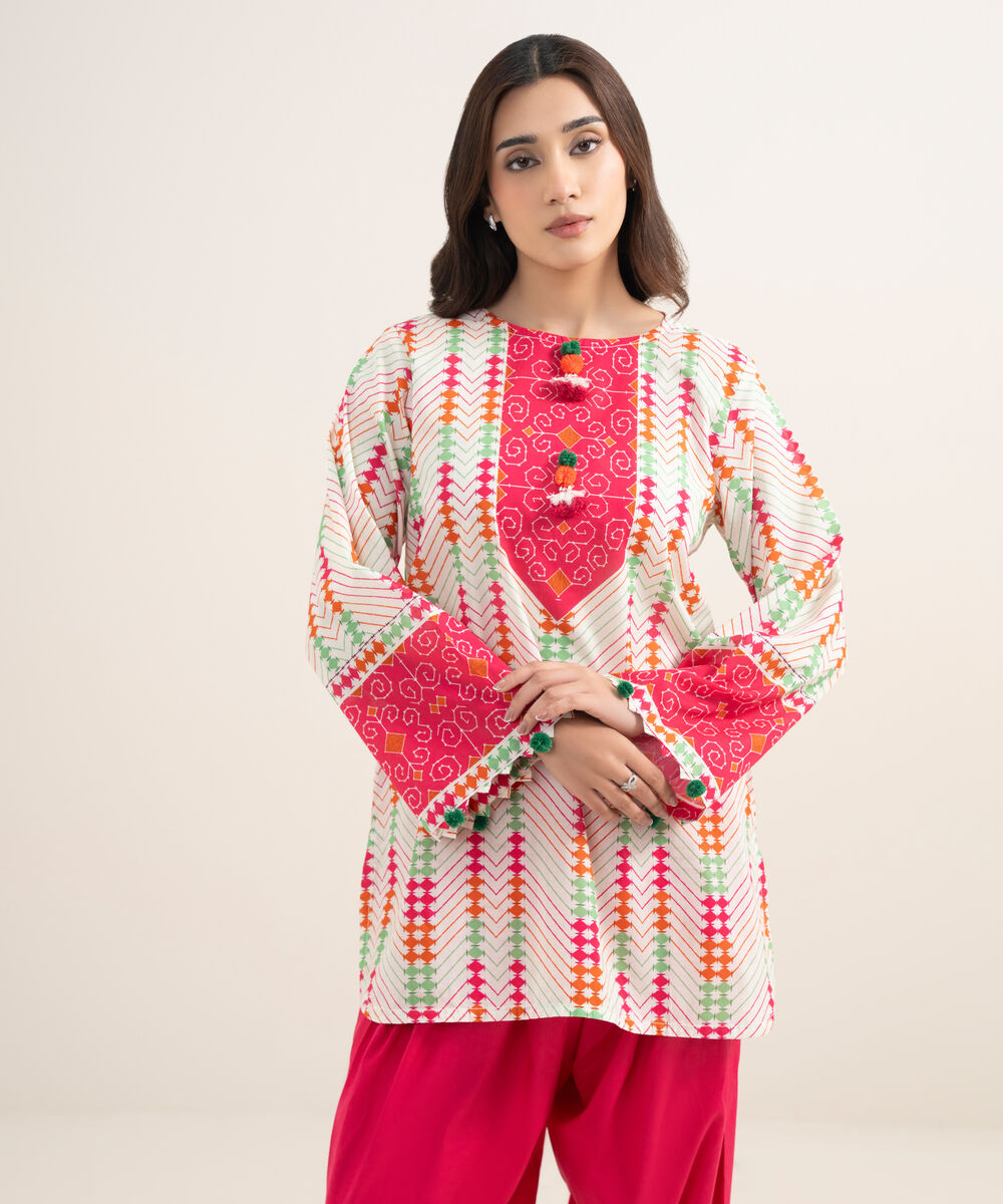 Women's RTW Lawn Printed Off White Straight Shirt