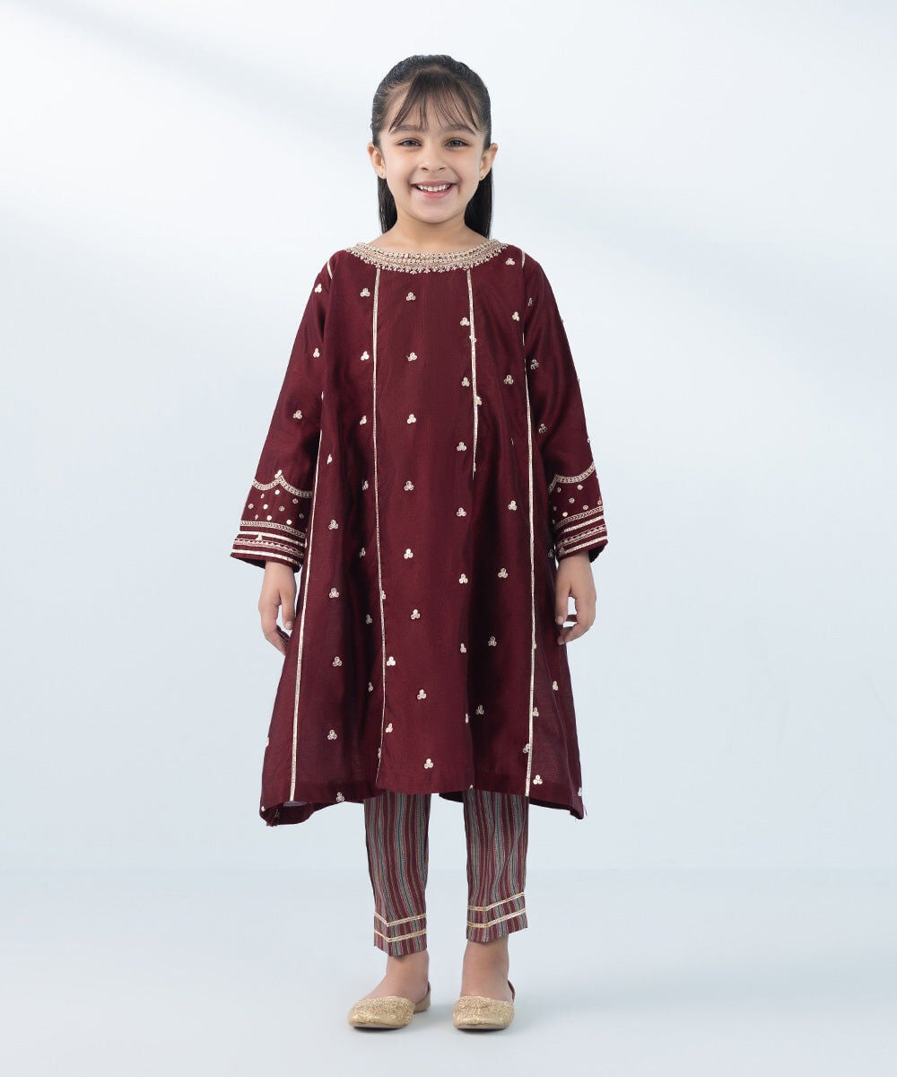 2 Piece - Embroidered Cotton Net Suit