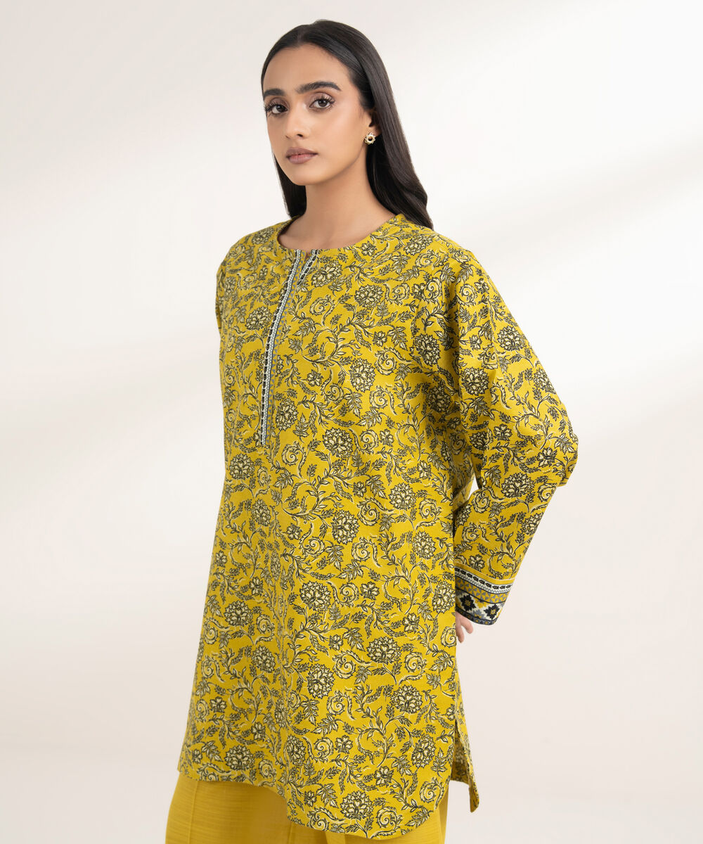 Women's RTW Khaddar Printed Yellow 2 Piece Suit