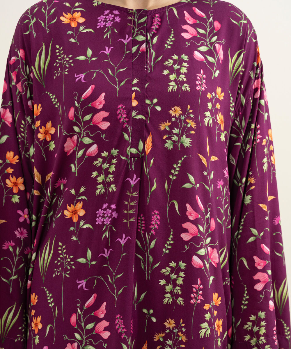 Women's RTW Arabic Lawn Printed Purple 2 Piece Suit