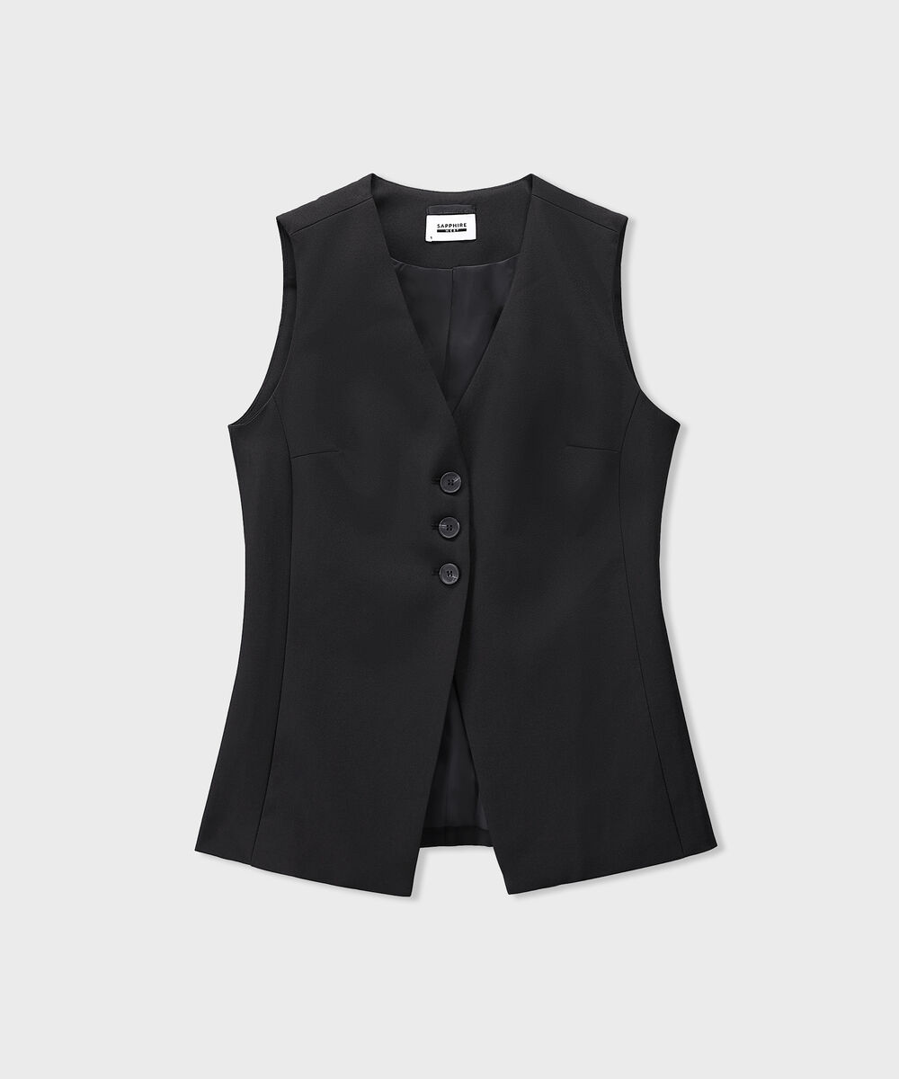 Women's Western Wear Black Tailored Long Waistcoat