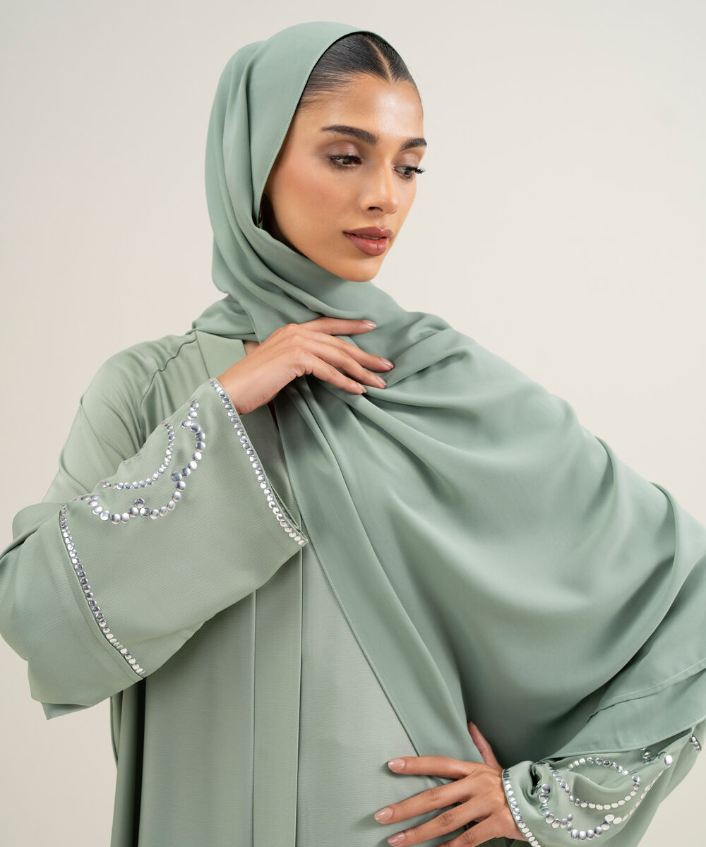 Women's Pistachio Green Raglan Abbaya Set