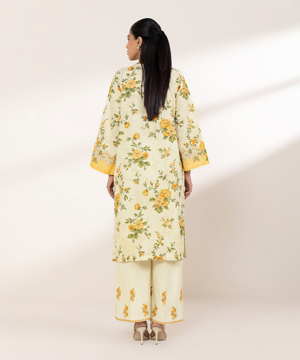 Women's RTW Zari Lawn Yellow Embroidered A-Line Shirt