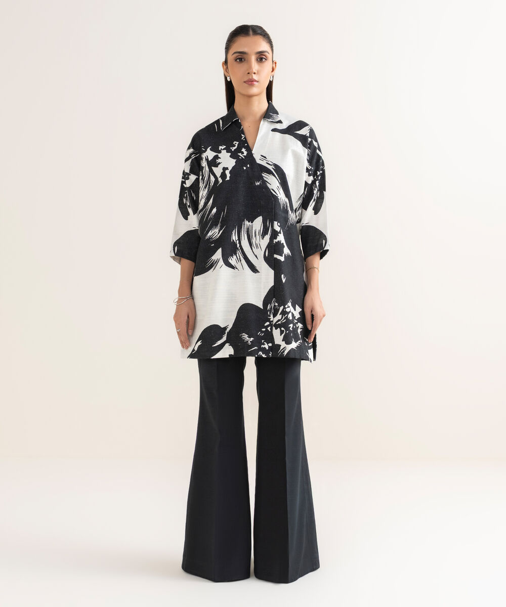 Women's Unstitched Khaddar Printed Black Shirt
