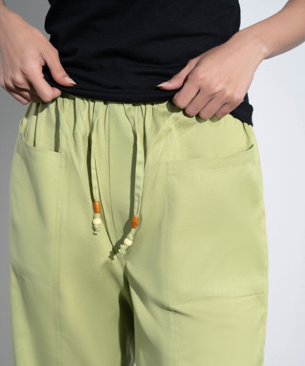 Women's Western Green Linen Blend Pull-On Trousers