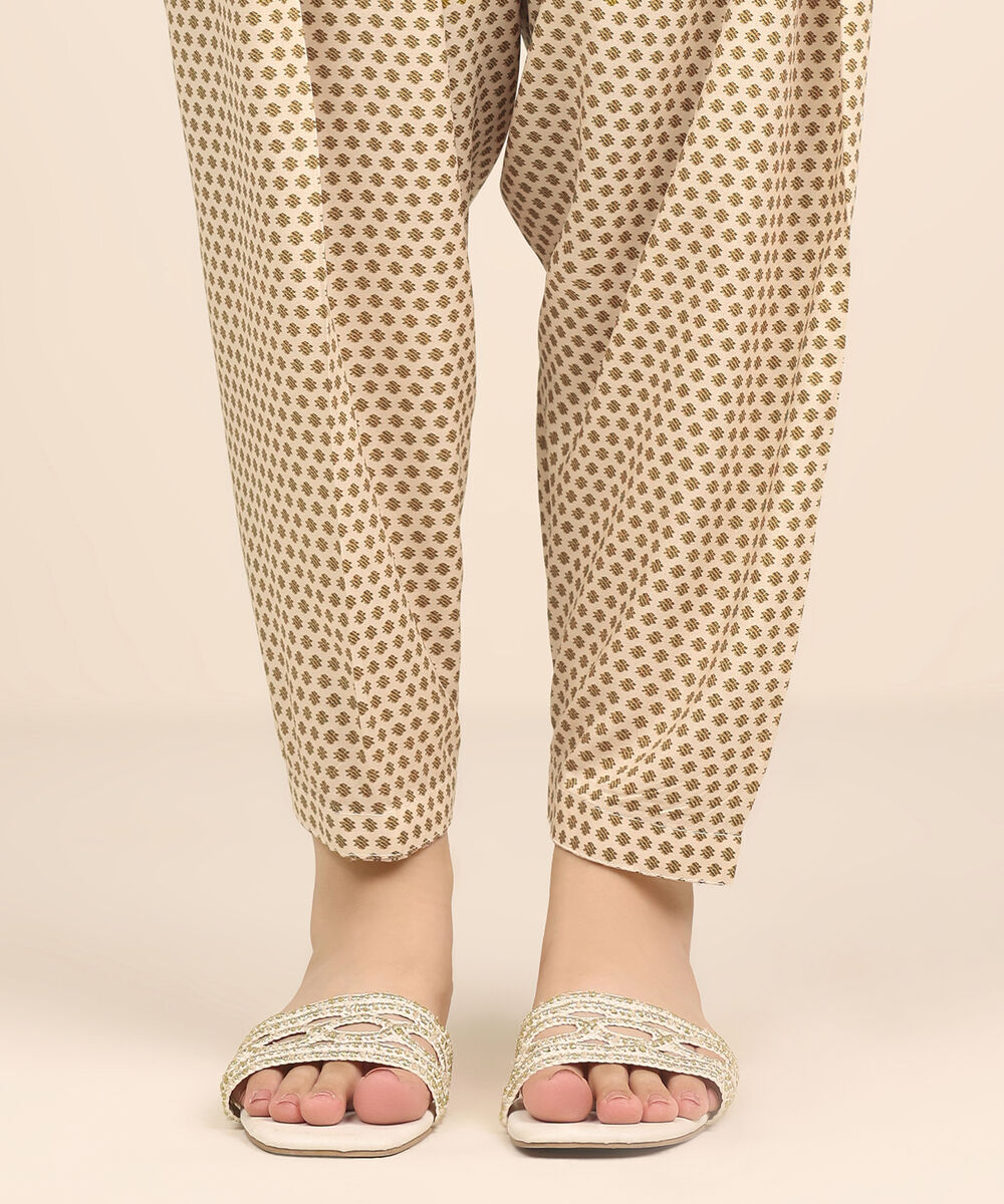 Women's RTW Arabic Lawn Beige Printed Shalwar