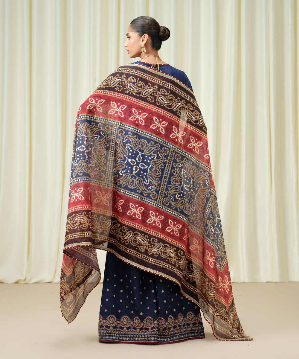 Women's Unstitched Embroidered Viscose Jacquard Blue 3 Piece Suit