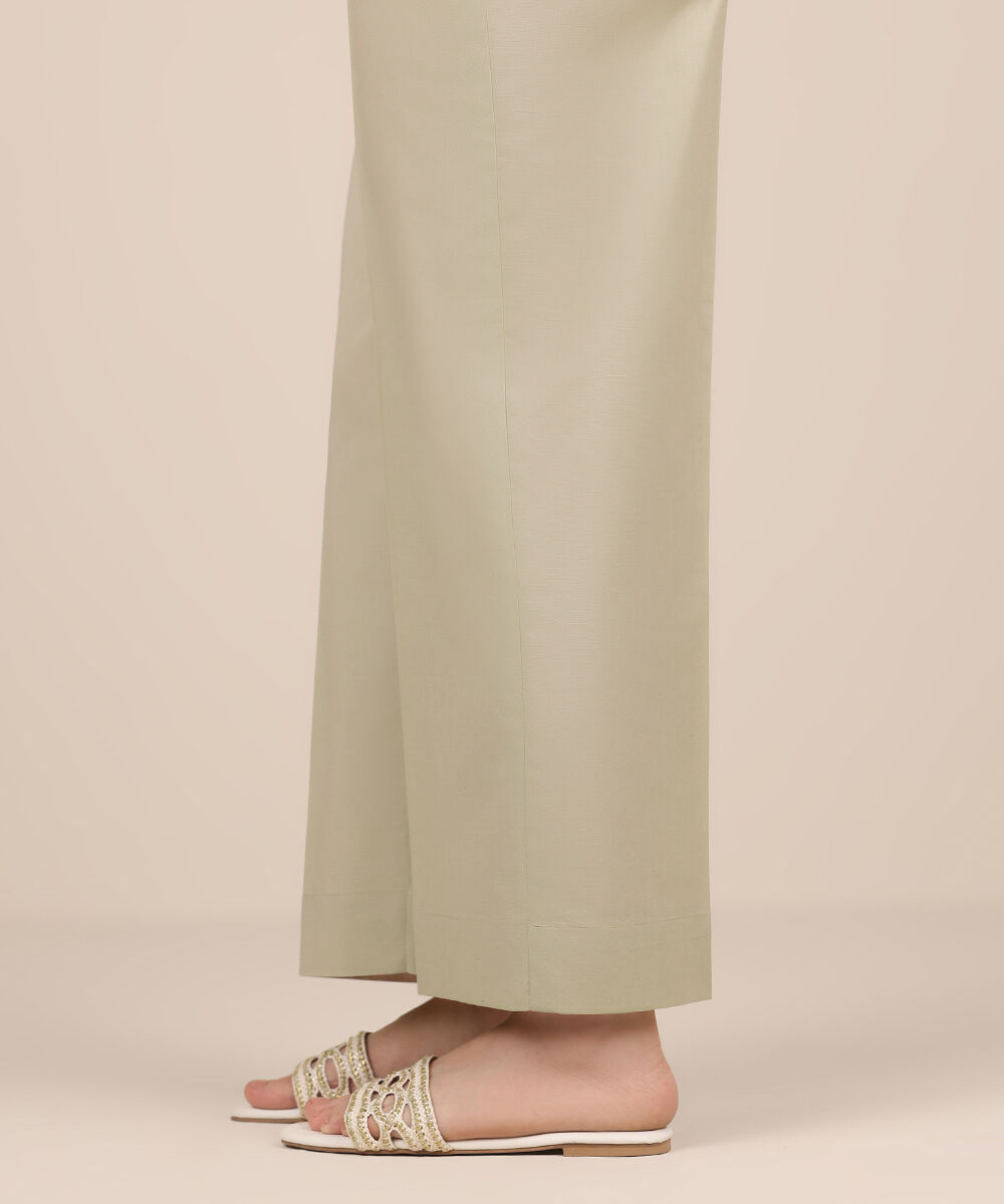 Women's RTW Cambric Green Solid Straight Pants