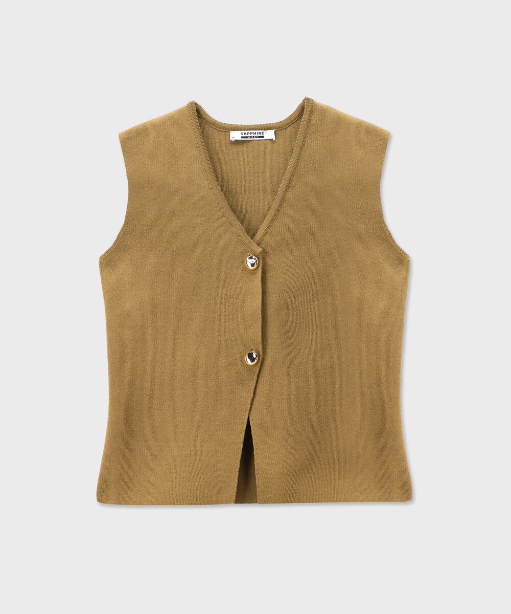 Women's Western Wear Mustard Knit Waistcoat Top