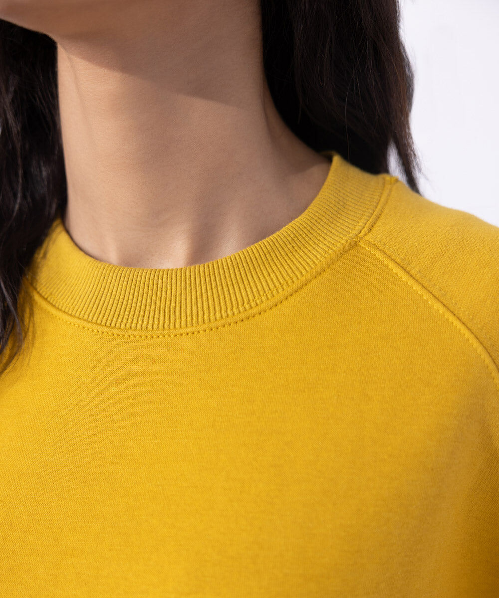 Woman - Yellow Fleece Sweatshirt with Raglan Sleeves
