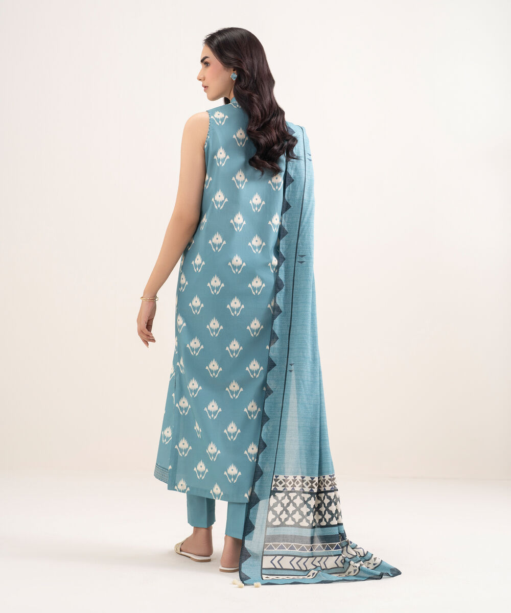 Women's Unstitched Lawn Printed Blue 3 Piece Suit