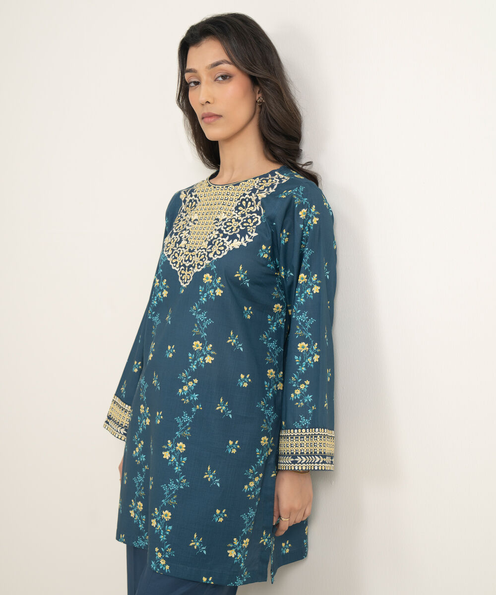 Women's RTW Crosshatch Embroidered Blue Straight Shirt