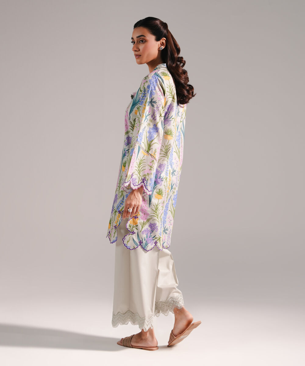 Women's RTW Slub Lawn Embroidered Grey 2 Piece Suit