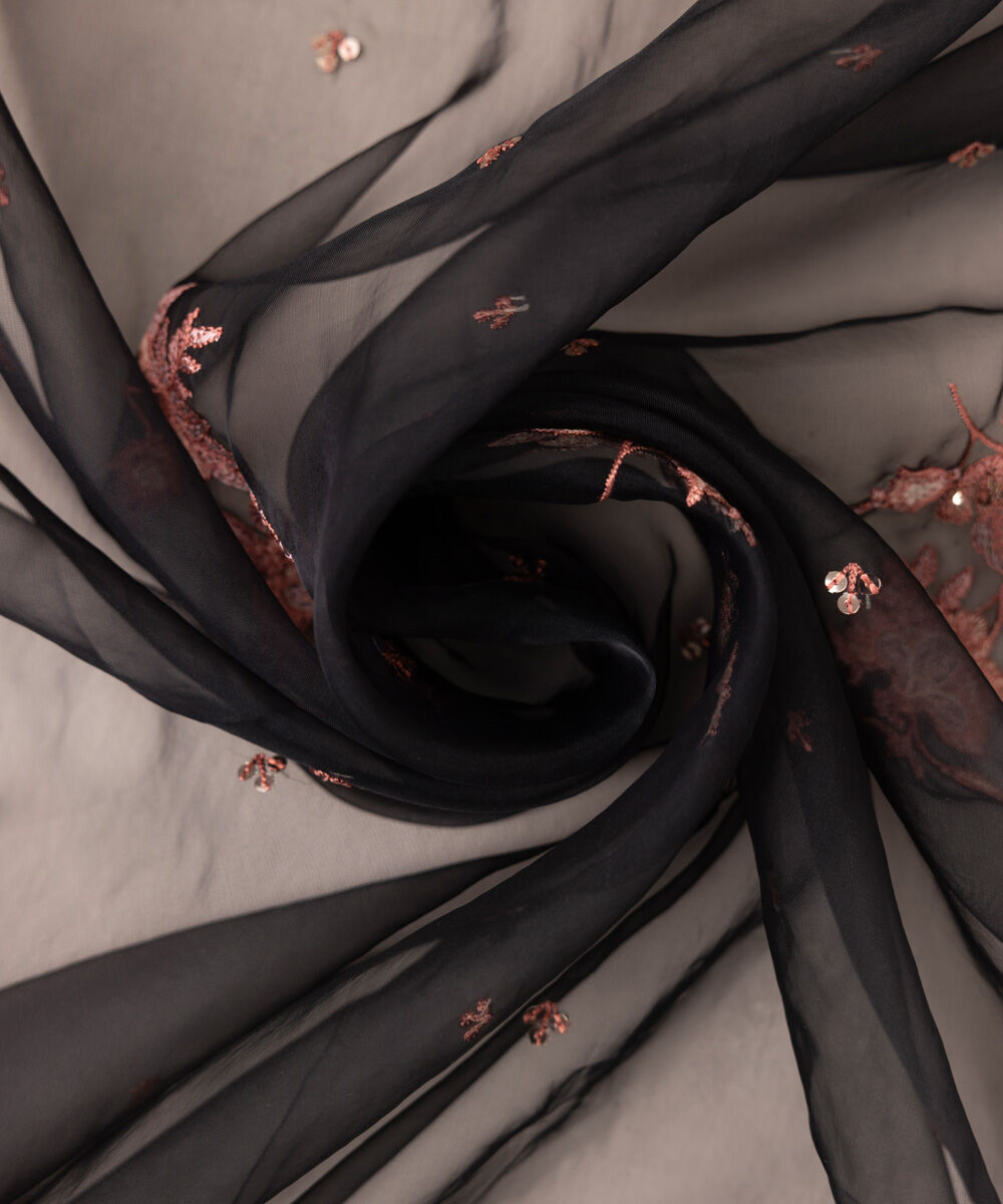 Blended Organza Black Embroidered Dupatta