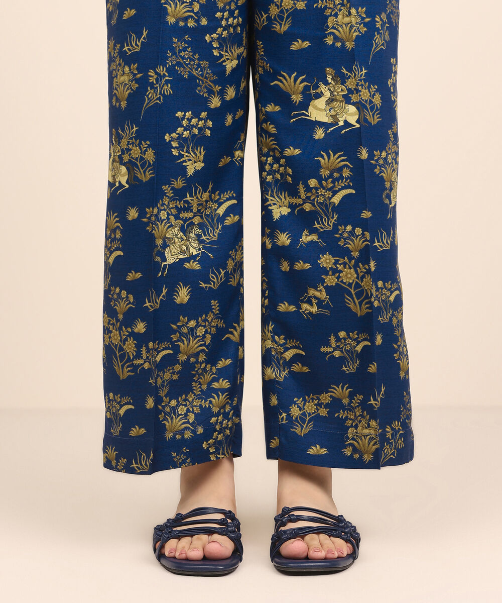 Women's RTW Arabic Lawn Blue Printed Straight Pants