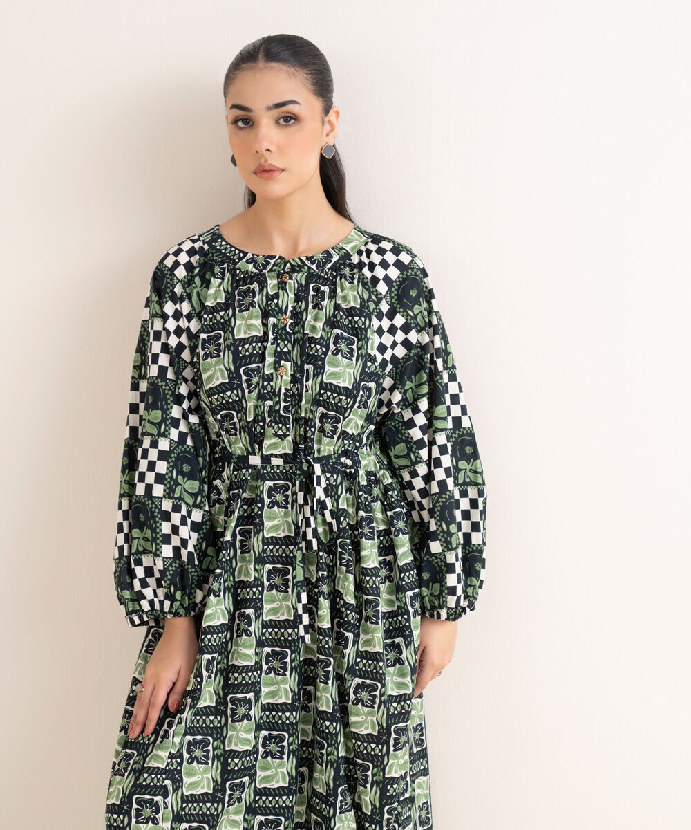 Women's RTW Cambric Printed Black Dress
