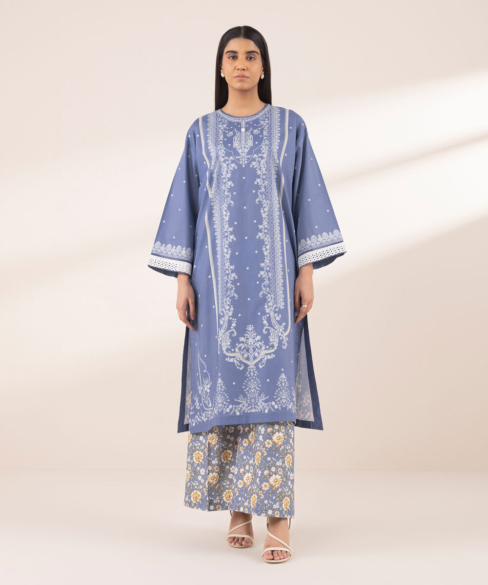 Women's RTW Cross Hatch Blue Printed Boxy Shirt