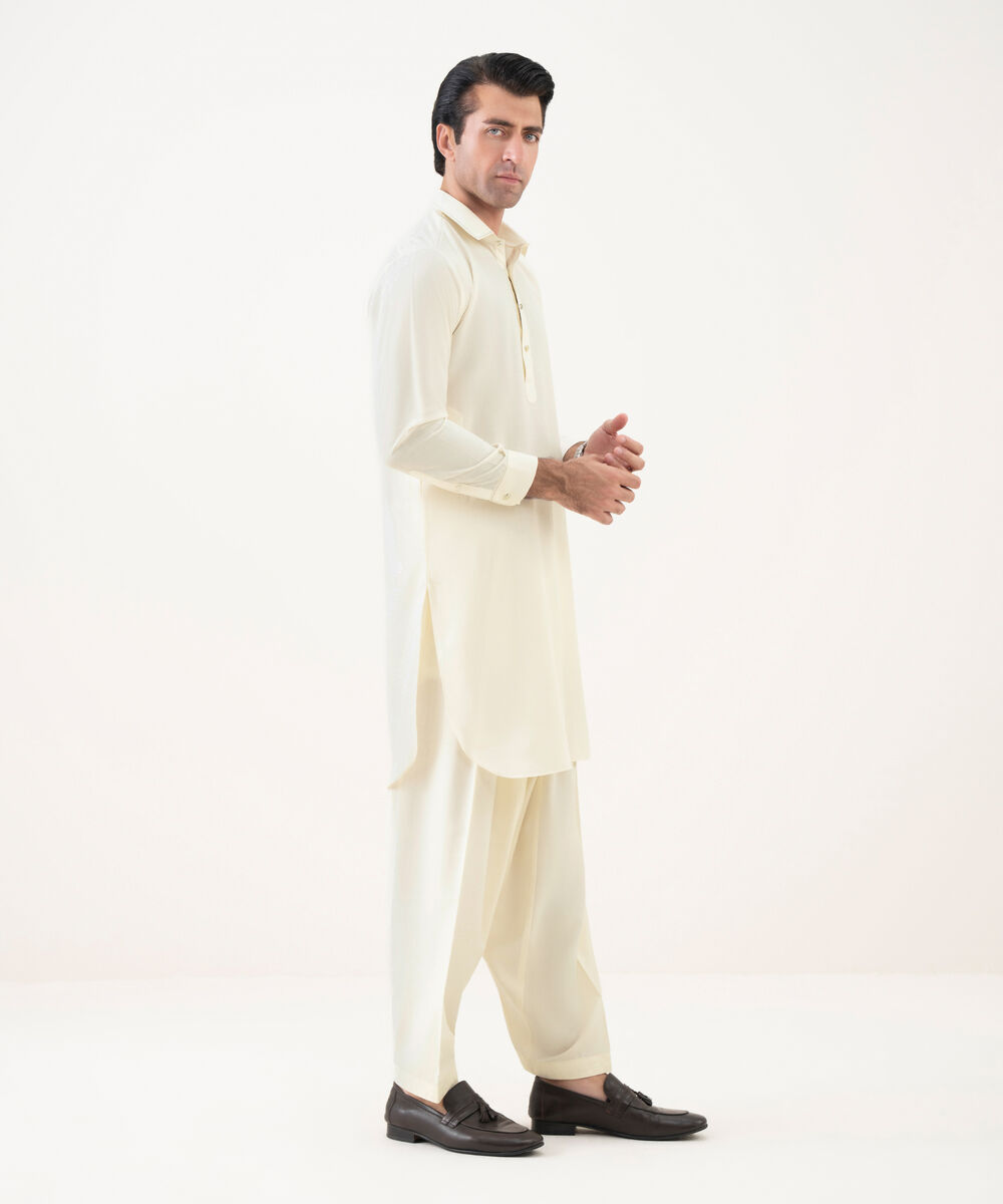 Men's Viscose Plain Off-White Kameez Shalwar