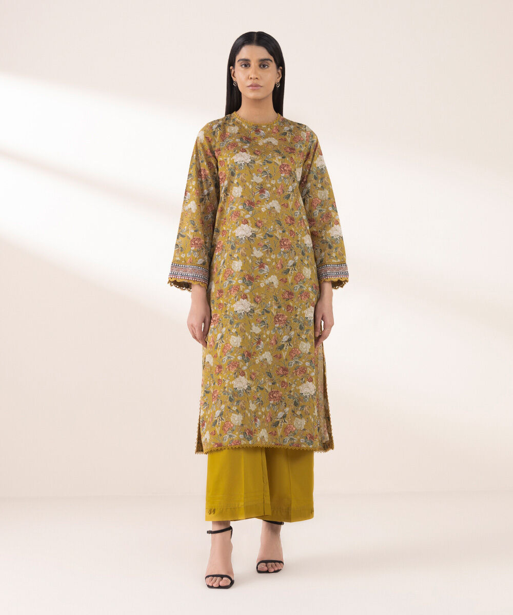 Women's RTW Lawn Yellow Printed A-Line Shirt