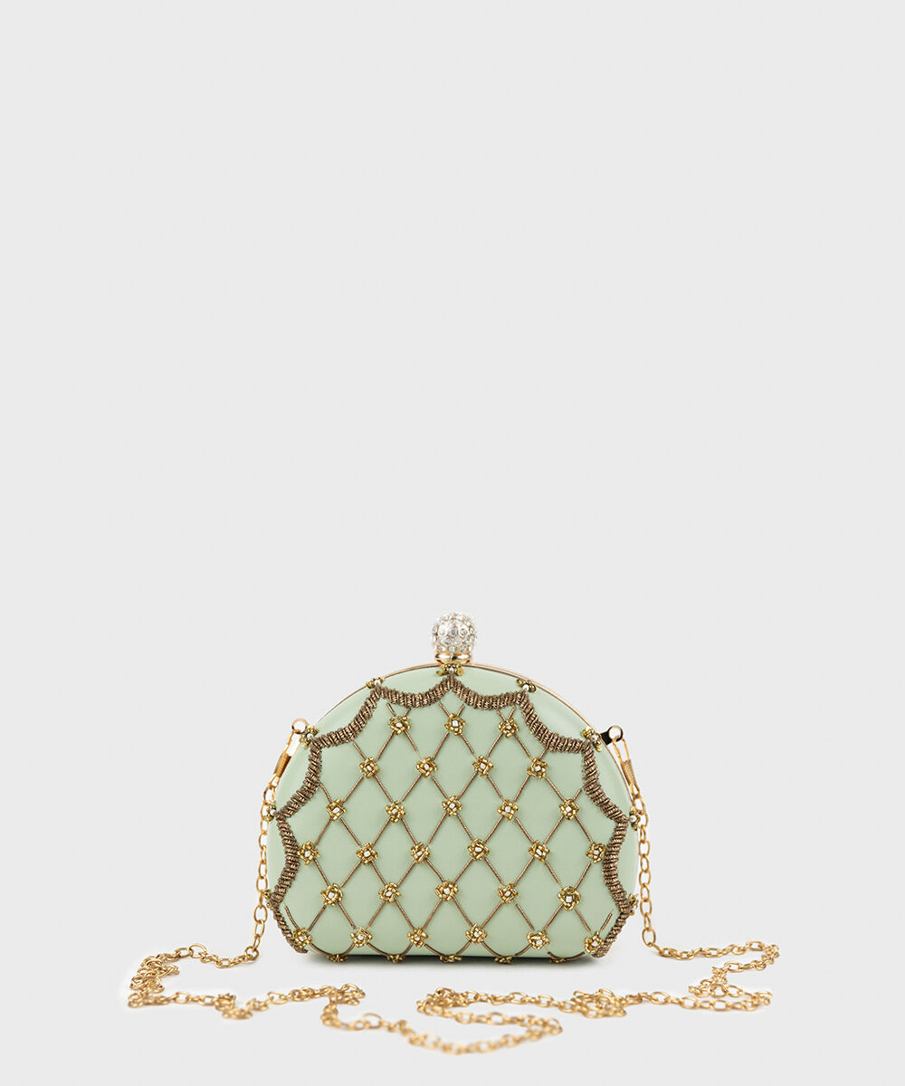 Woman - Green Hand Embroidered Clutch