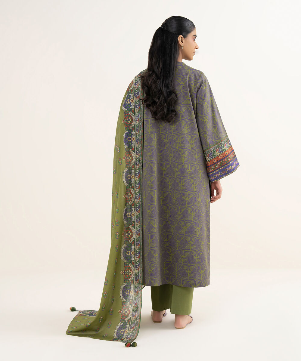 Women's Unstitched Lawn Printed Green 3 Piece Suit