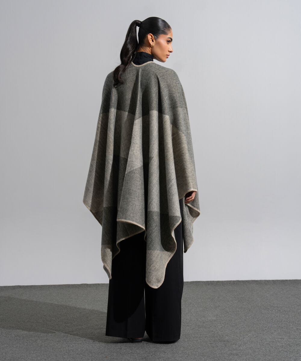 Women's Western Wear Grey Polyester Cape Shawl