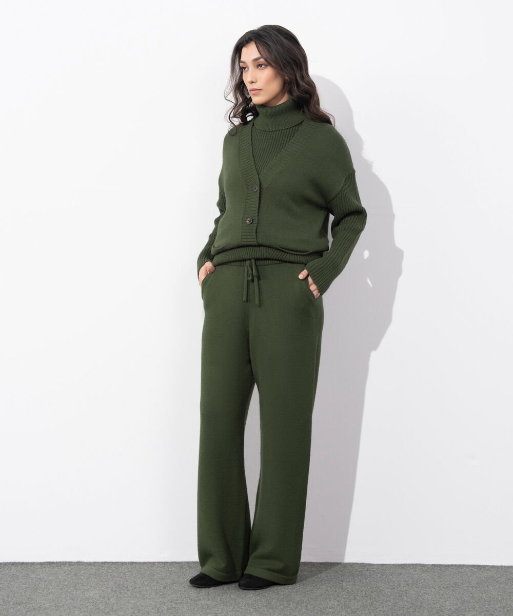 Women's Western Wear Olive Green Pull On Long Knit Trouser